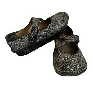 Alegria DaY-248 Black Silver Leather Iridescent Women Shoes SZ 36 EUR / US 6-6.5
